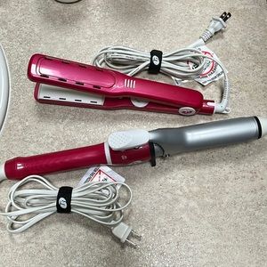 T3 1.5” curling iron and straightener in hot pink